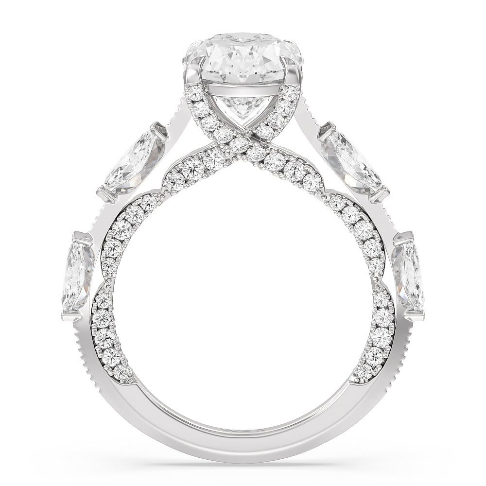 Celestia Marquise Set Studded Gallery Engagement Ring with Oval Cut Diamond in 14KT Platinum view 2
