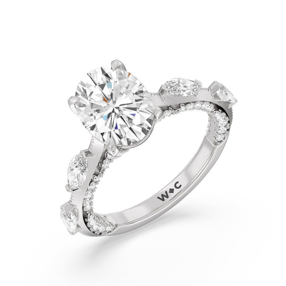 Celestia Marquise Set Studded Gallery Engagement Ring with Oval Cut Diamond in 14KT Platinum view 3

