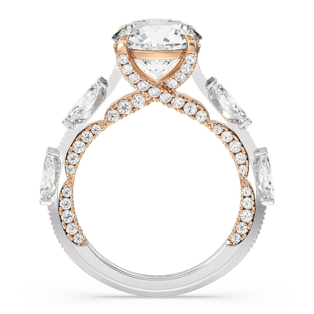 Celestia Marquise Set Studded Gallery Engagement Ring with Round Cut Diamond in 14KT White & Rose Gold view 2
