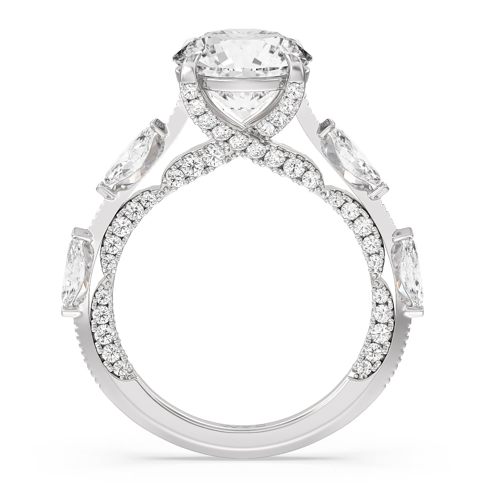 Celestia Marquise Set Studded Gallery Engagement Ring with Round Cut Diamond in 14KT Platinum view 2
