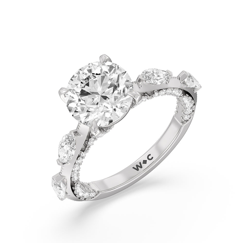 Celestia Marquise Set Studded Gallery Engagement Ring with Round Cut Diamond in 14KT Platinum view 3
