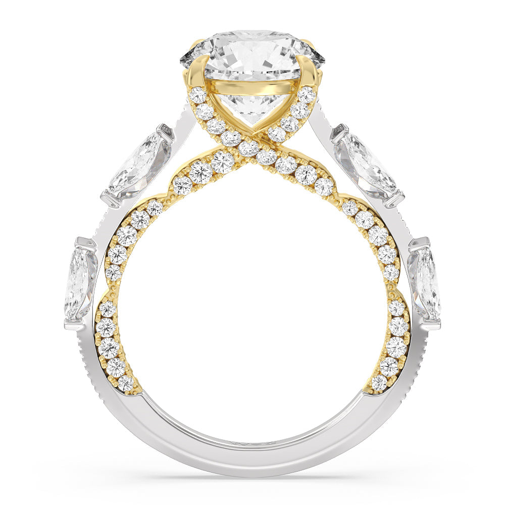 Celestia Marquise Set Studded Gallery Engagement Ring with Round Cut Diamond in 14KT White & Yellow Gold view 2
