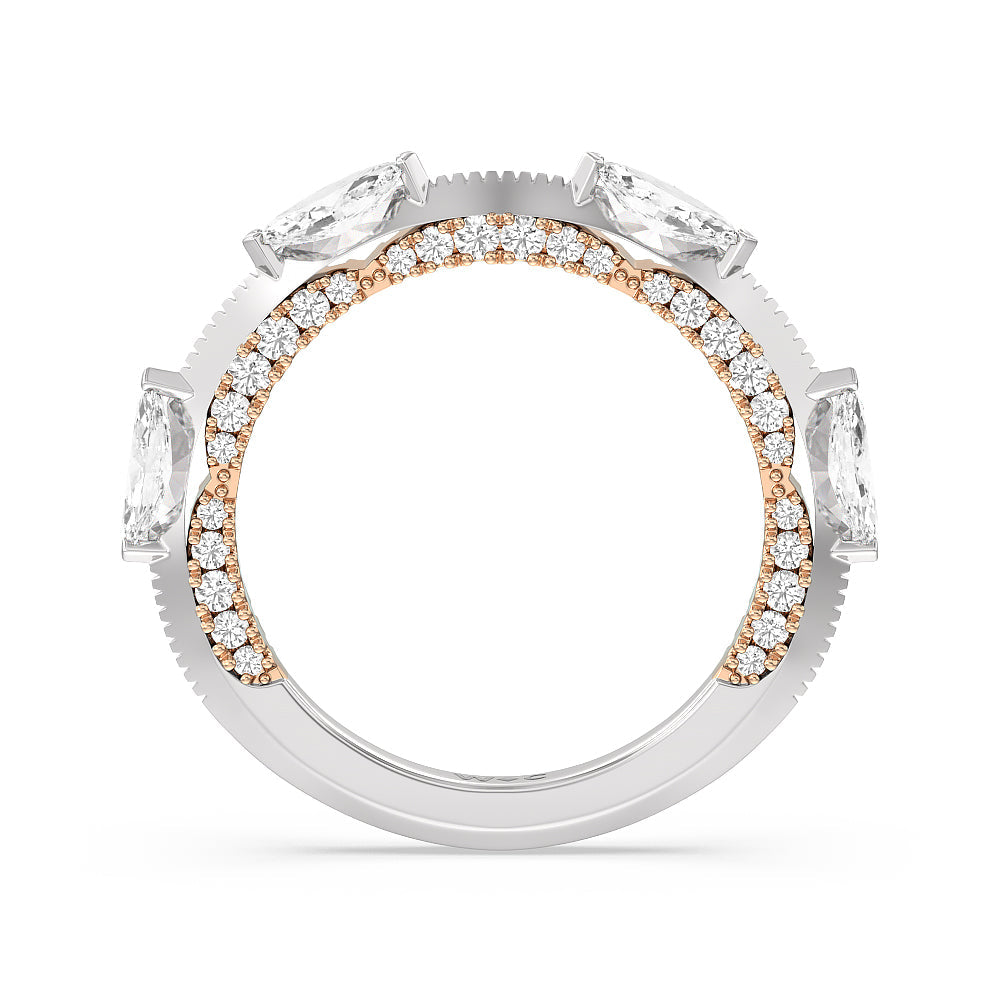 Celestia Marquise Set Studded Gallery Wedding Band with 18KT White & Rose Gold Cut Diamond in 14KT White & Rose Gold view 2
