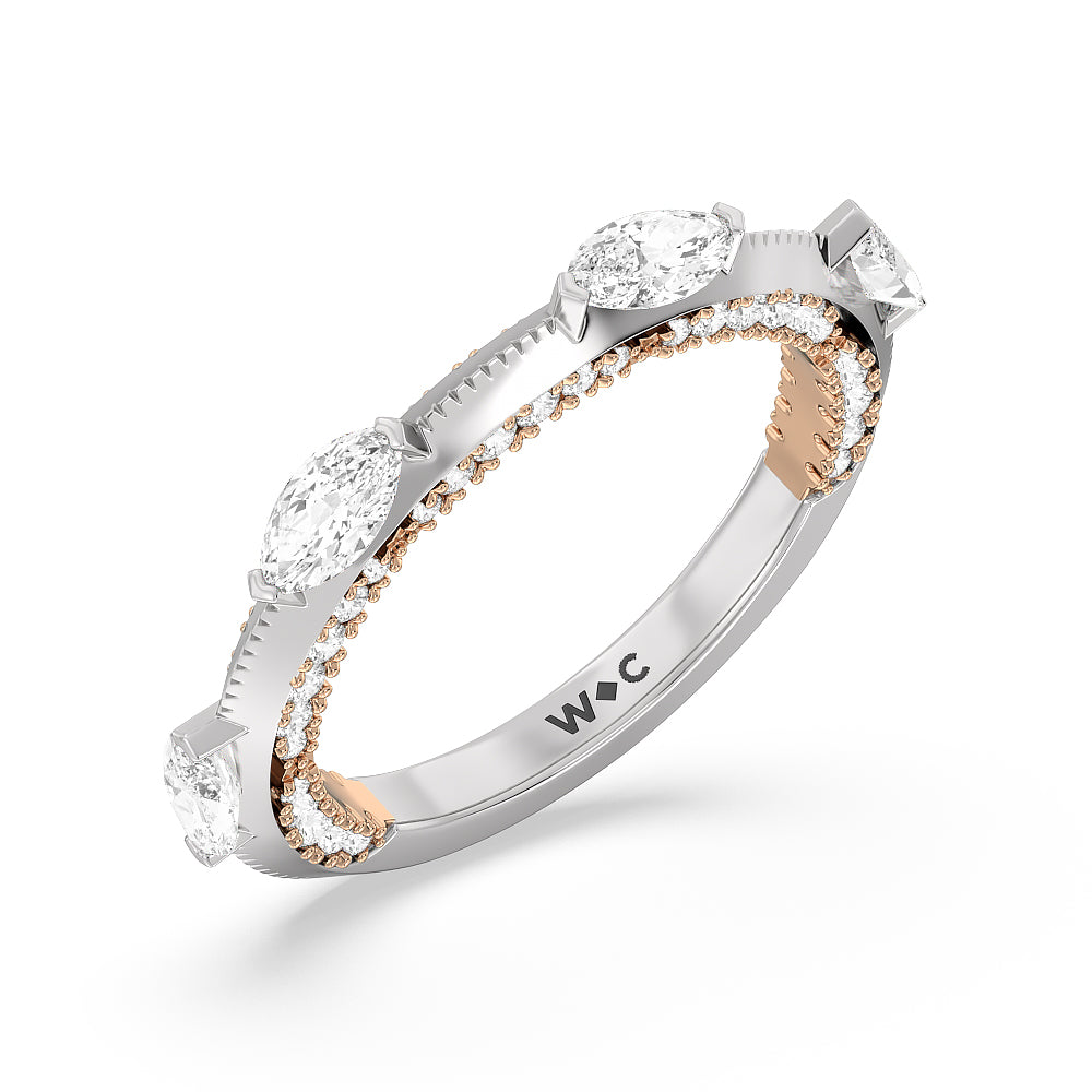 Celestia Marquise Set Studded Gallery Wedding Band with 18KT White & Rose Gold Cut Diamond in 14KT White & Rose Gold view 4
