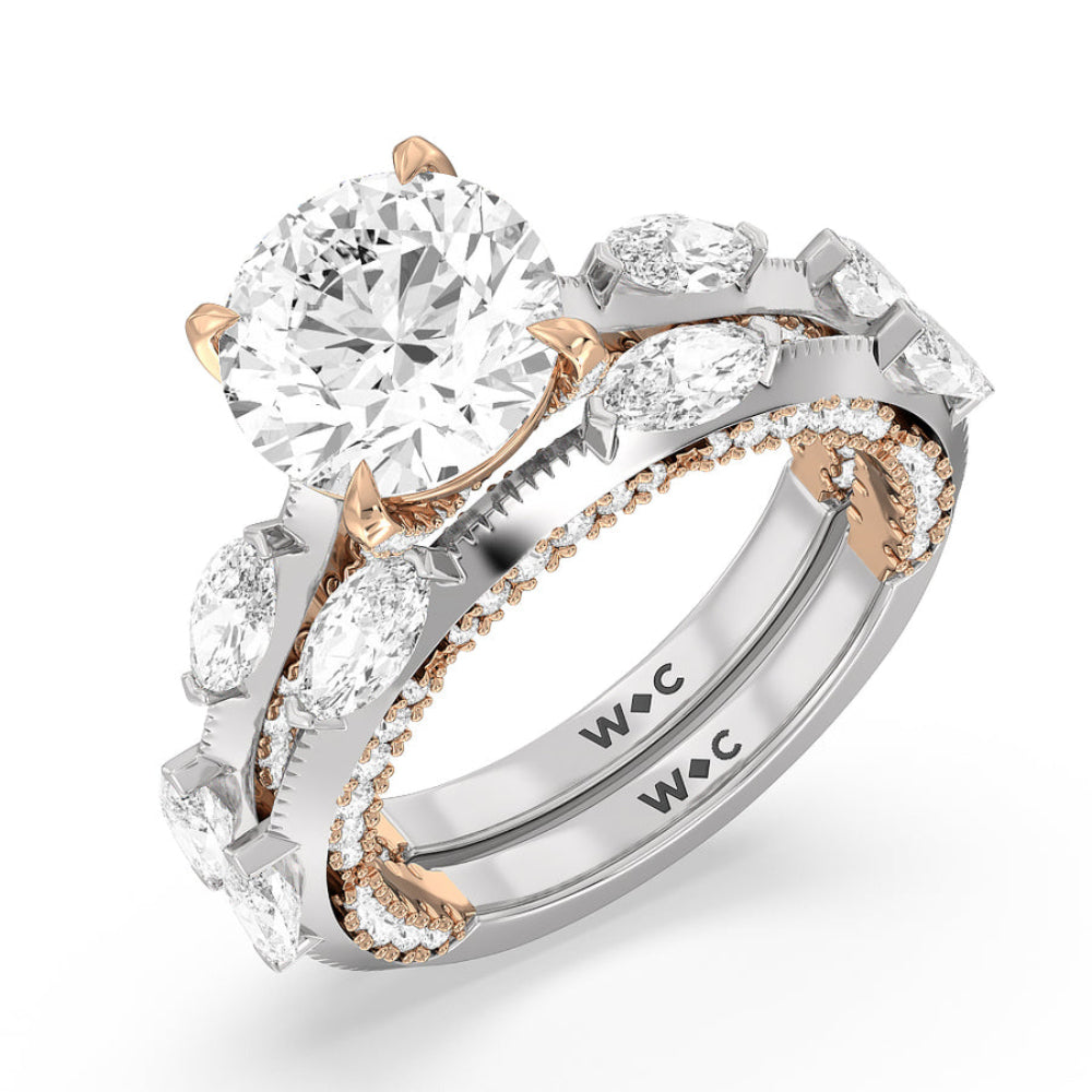 Celestia Marquise Set Studded Gallery Engagement Ring with Oval Cut Diamond in 14KT Platinum view 6
