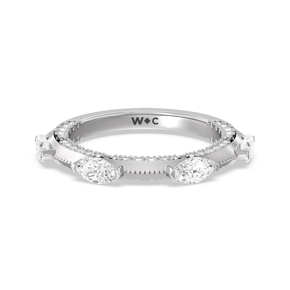 Celestia Marquise Set Studded Gallery Wedding Band with Platinum Cut Diamond in 14KT Platinum view 1
