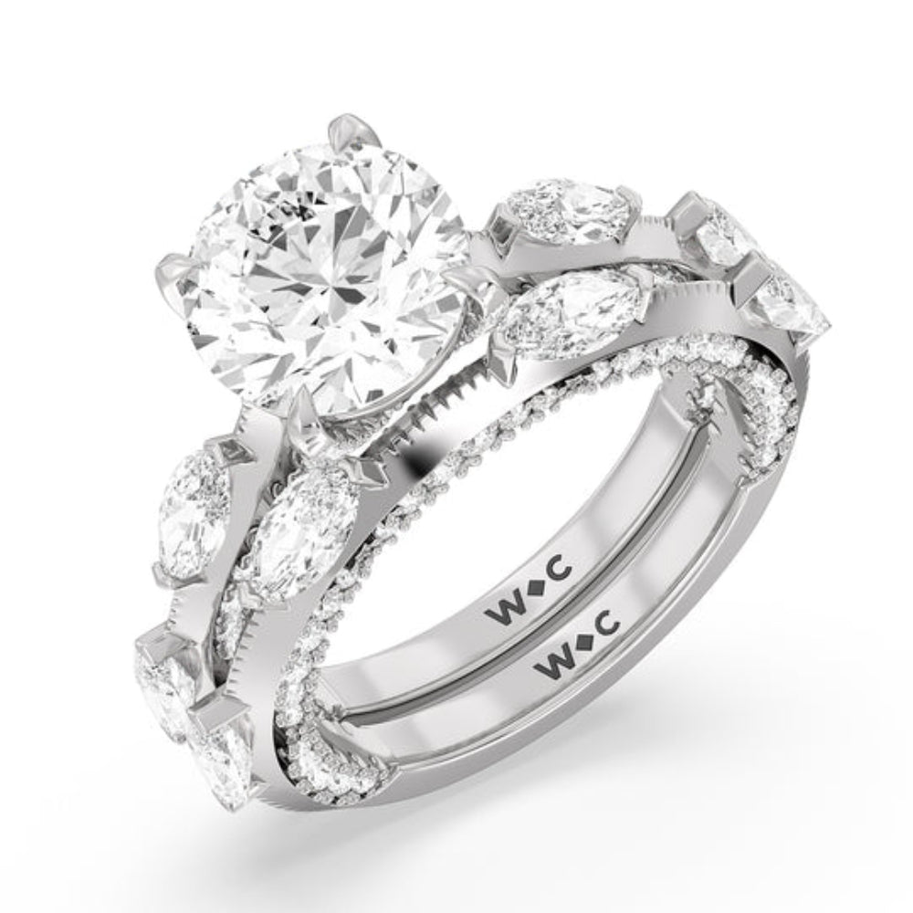 Celestia Marquise Set Studded Gallery Engagement Ring with Oval Cut Diamond in 14KT Platinum view 4

