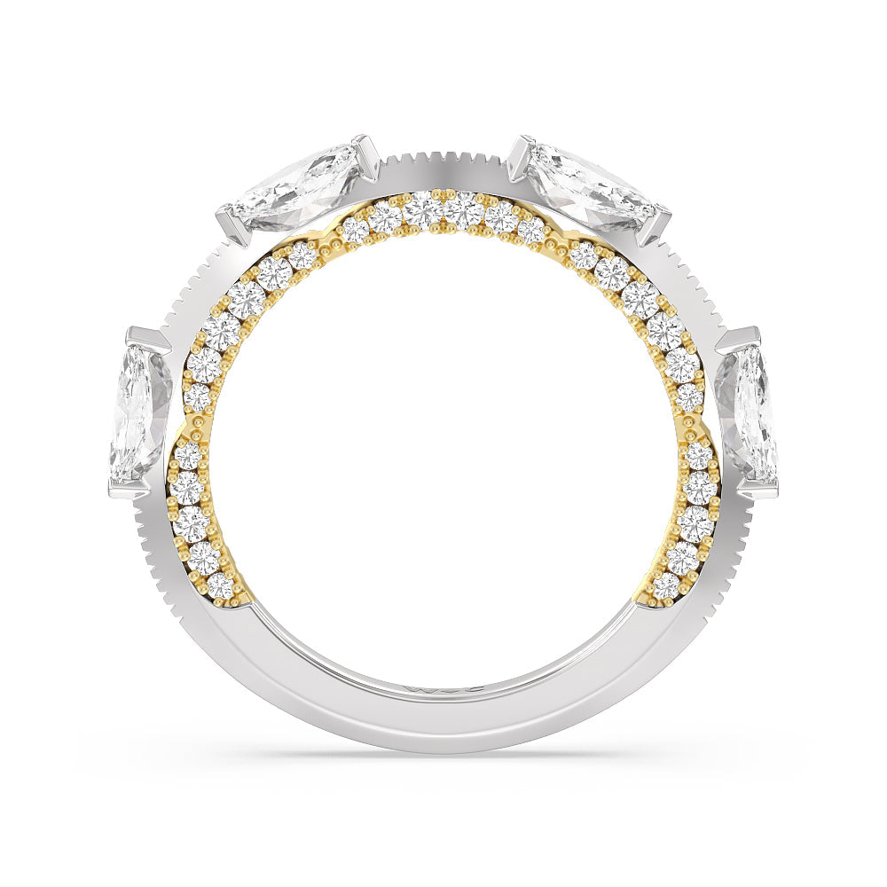 Celestia Marquise Set Studded Gallery Wedding Band with 18KT White & Yellow Gold Cut Diamond in 14KT White & Yellow Gold view 2
