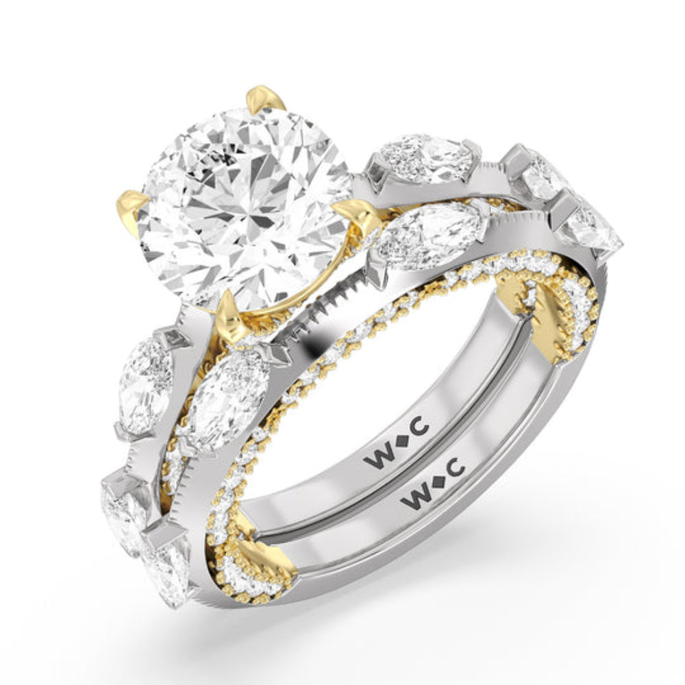 Celestia Marquise Set Studded Gallery Engagement Ring with Oval Cut Diamond in 14KT Platinum view 5
