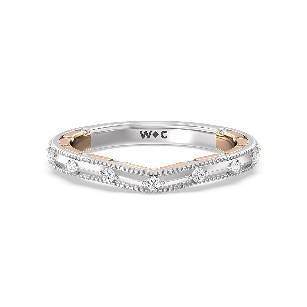 Celestia Milgrain Edged Wedding Band with 18KT White & Rose Gold Cut Diamond in 14KT White & Rose Gold view 1
