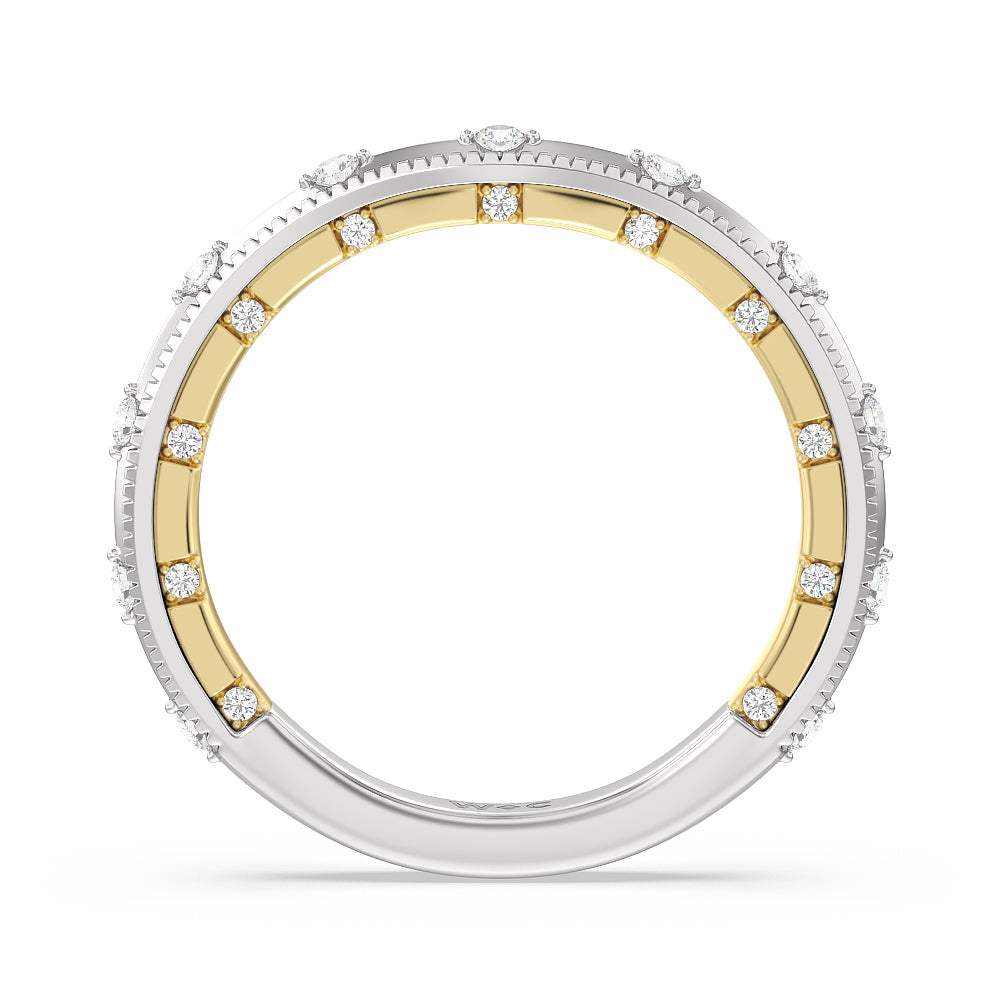 Celestia Milgrain Edged Wedding Band with 18KT White & Yellow Gold Cut Diamond in 14KT White & Yellow Gold view 2
