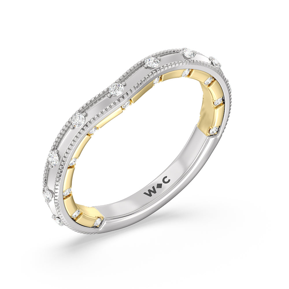 Celestia Milgrain Edged Wedding Band with 18KT White & Yellow Gold Cut Diamond in 14KT White & Yellow Gold view 4

