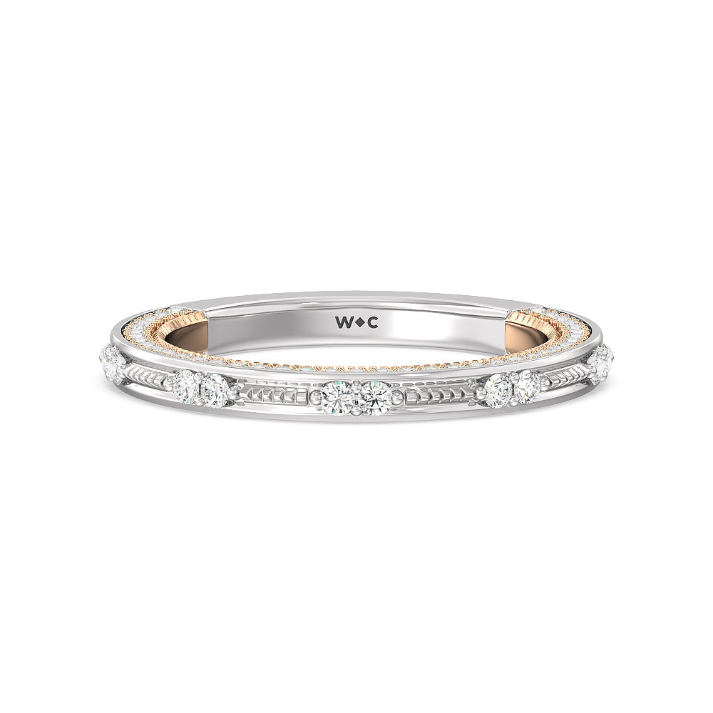 Celestia Baguette Halo Wedding Band with 18KT White & Rose Gold Cut Diamond in 14KT White & Rose Gold view 1
