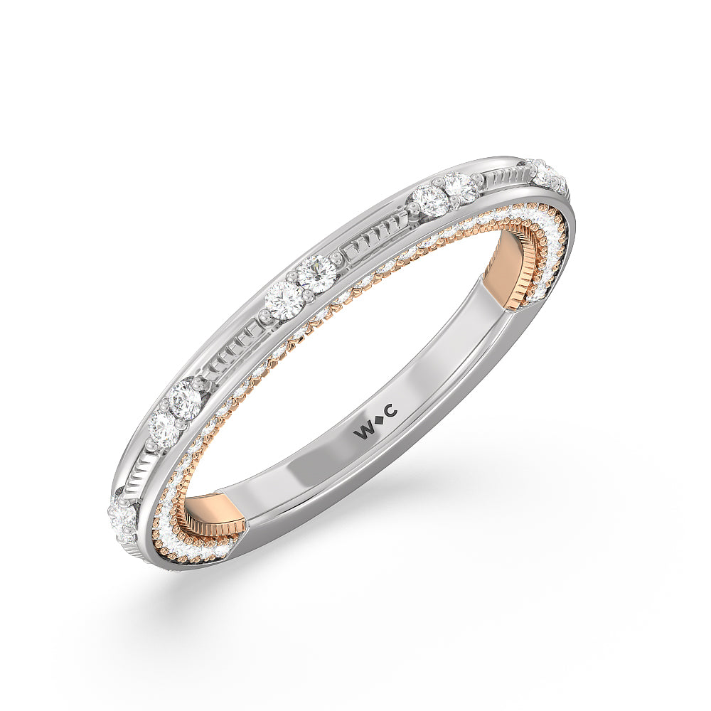 Celestia Baguette Halo Wedding Band with 18KT White & Rose Gold Cut Diamond in 14KT White & Rose Gold view 4

