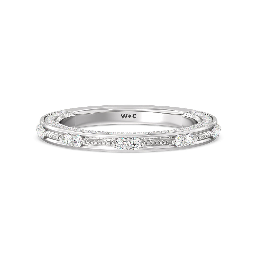 Celestia Baguette Halo Wedding Band with Platinum Cut Diamond in 14KT Platinum view 1
