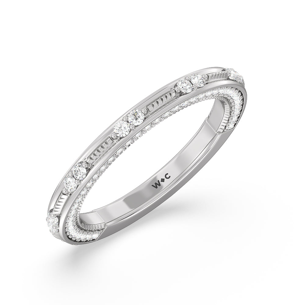 Celestia Baguette Halo Wedding Band with Platinum Cut Diamond in 14KT Platinum view 4
