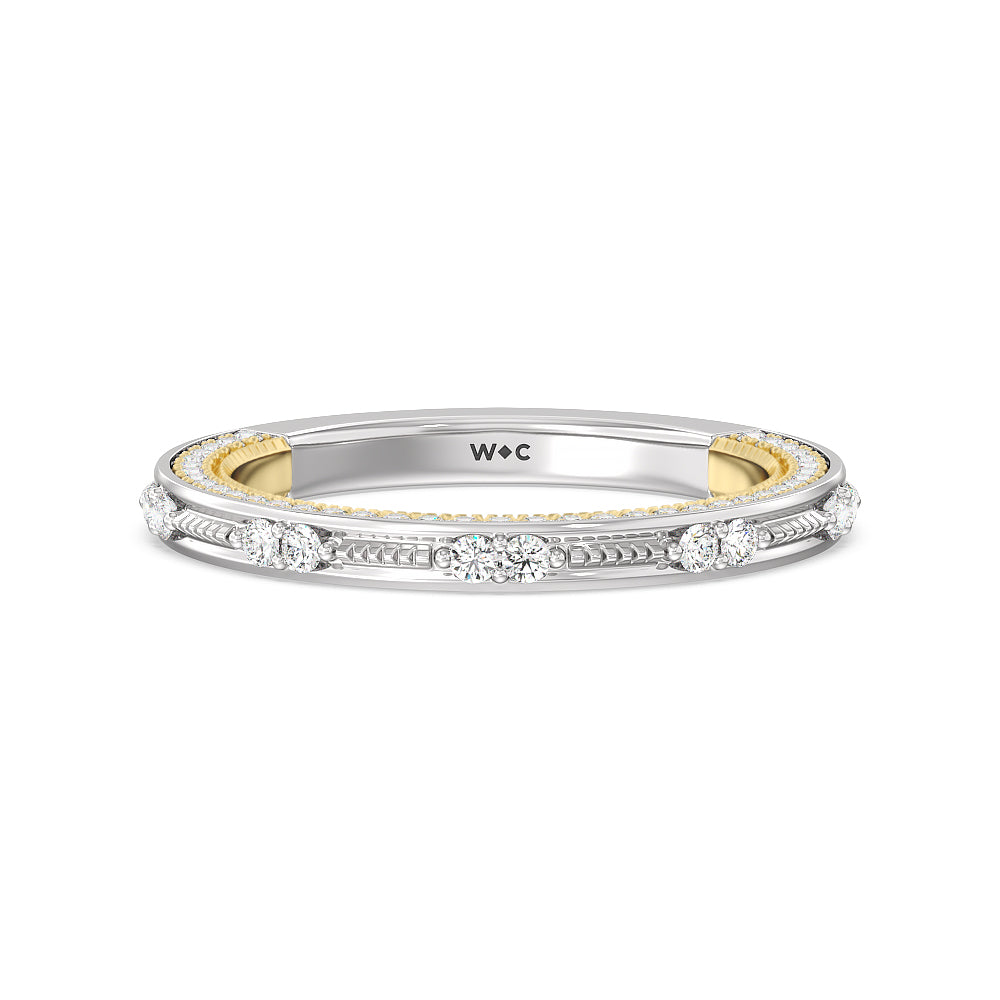 Celestia Baguette Halo Wedding Band with 18KT White & Yellow Gold Cut Diamond in 14KT White & Yellow Gold view 1
