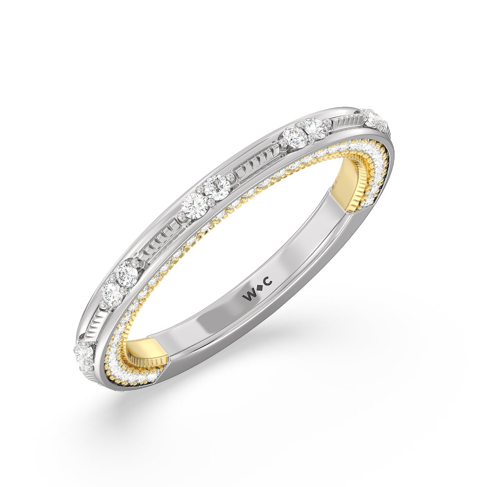 Celestia Baguette Halo Wedding Band with 18KT White & Yellow Gold Cut Diamond in 14KT White & Yellow Gold view 4
