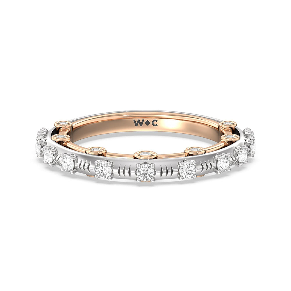 Celestia Studded Gallery Diamond Wedding Band with 18KT White & Rose Gold Cut Diamond in 14KT White & Rose Gold view 1
