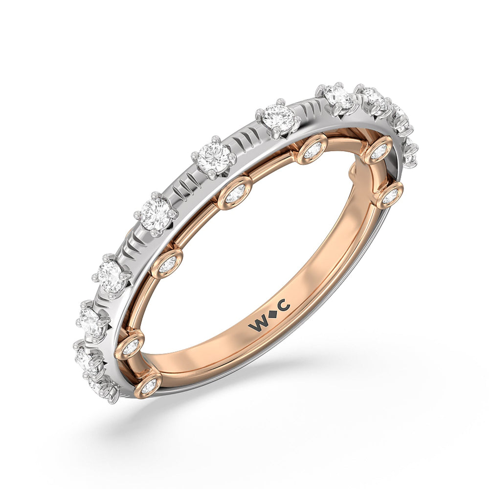 Celestia Studded Gallery Diamond Wedding Band with 18KT White & Rose Gold Cut Diamond in 14KT White & Rose Gold view 4
