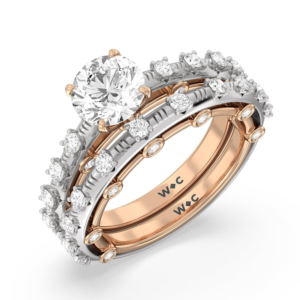 Celestia Studded Gallery Diamond Wedding Band with 18KT White & Rose Gold Cut Diamond in 14KT White & Rose Gold view 3
