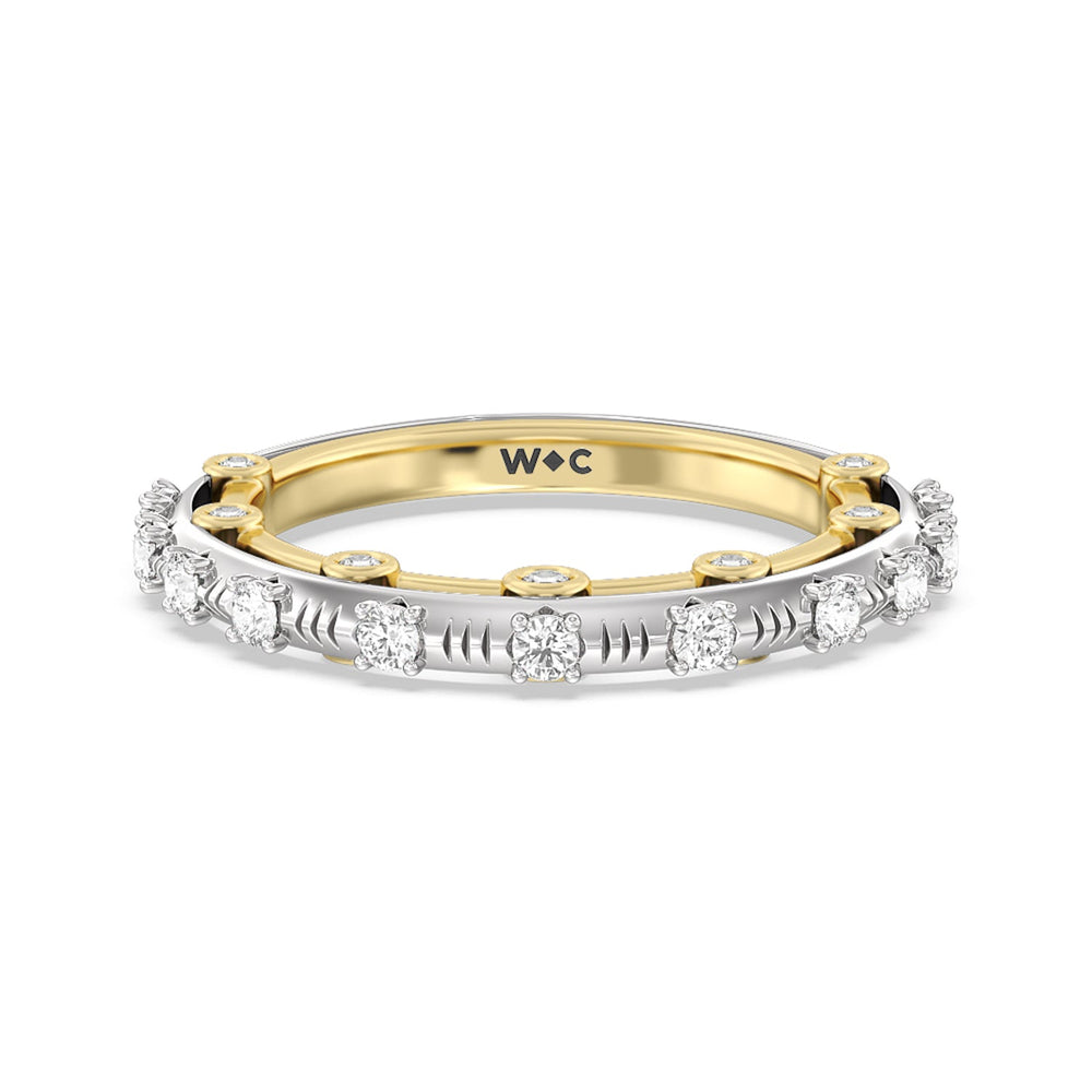 Celestia Studded Gallery Diamond Wedding Band with 18KT White & Yellow Gold Cut Diamond in 14KT White & Yellow Gold view 1
