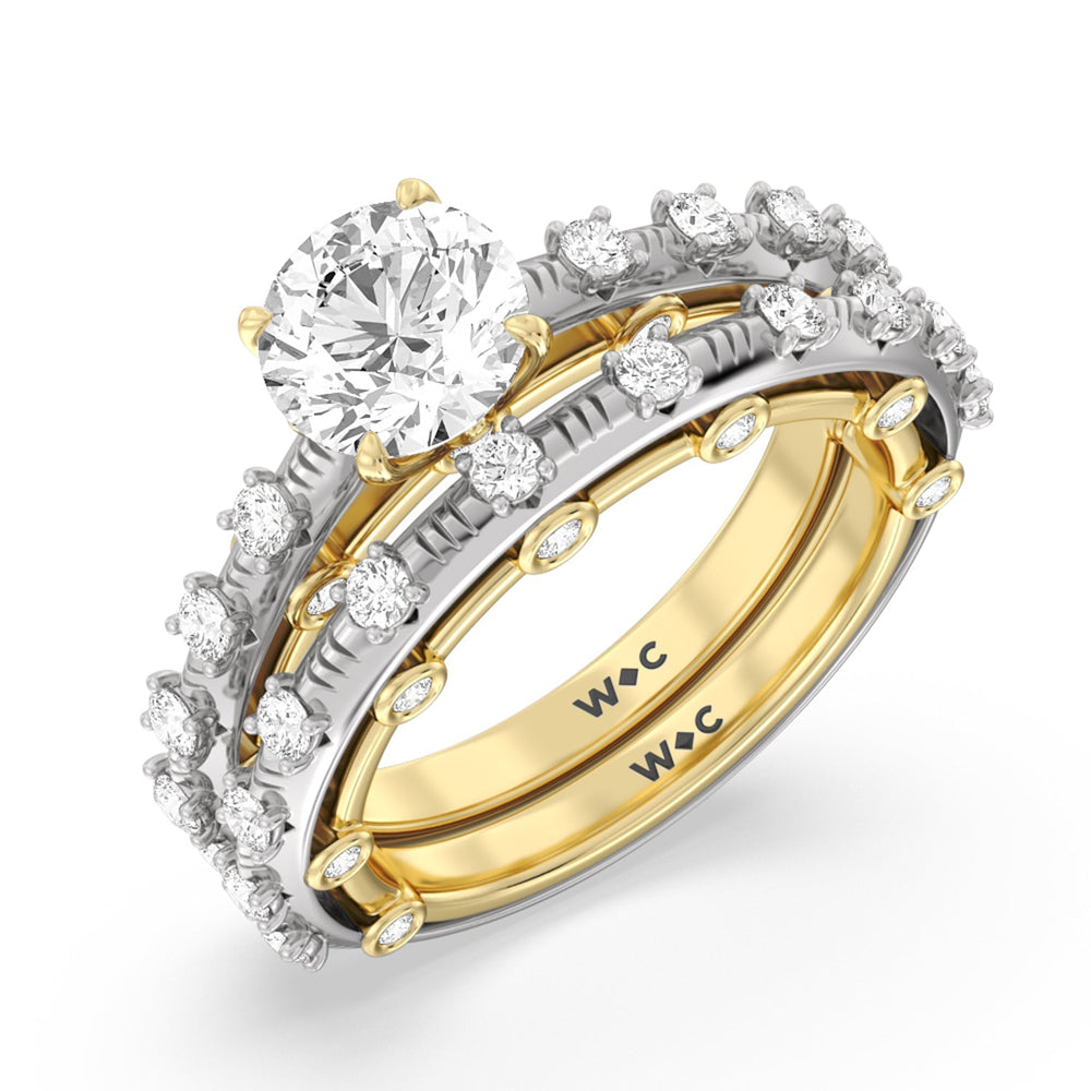 Celestia Studded Gallery Diamond Wedding Band with 18KT White & Yellow Gold Cut Diamond in 14KT White & Yellow Gold view 3
