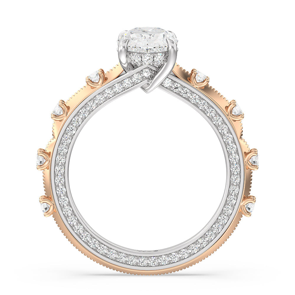 Celestia Hidden Halo Engagement Ring with Oval Cut Diamond in 14KT White & Rose Gold view 2

