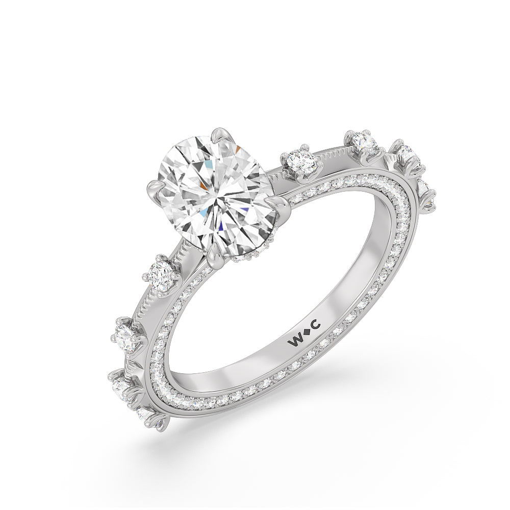 Celestia Hidden Halo Engagement Ring with Oval Cut Diamond in 14KT Platinum view 3
