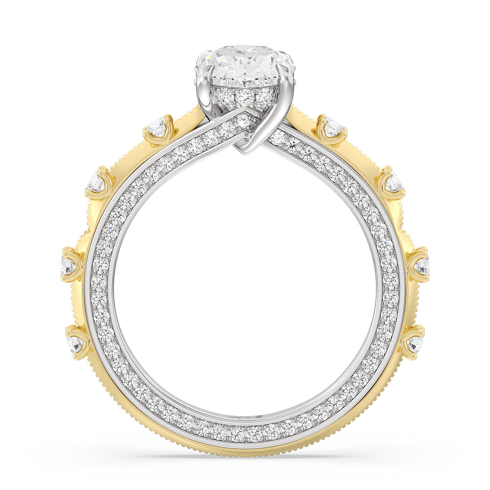 Celestia Hidden Halo Engagement Ring with Oval Cut Diamond in 14KT White & Yellow Gold view 2
