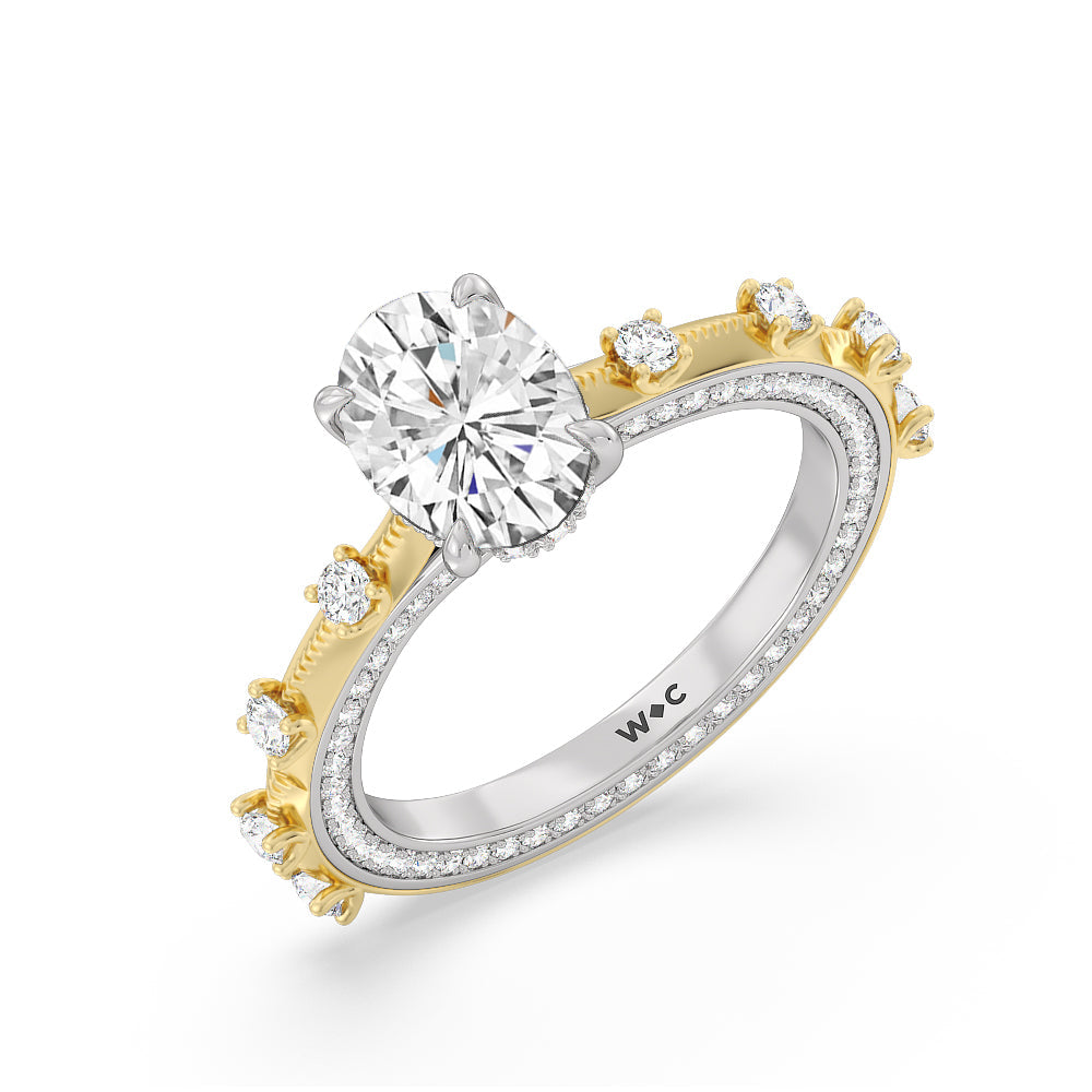 Celestia Hidden Halo Engagement Ring with Oval Cut Diamond in 14KT White & Yellow Gold view 3

