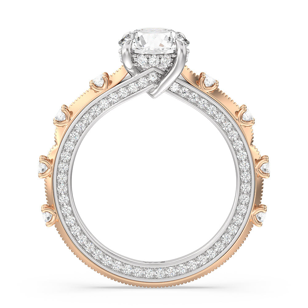 Celestia Hidden Halo Engagement Ring with Round Cut Diamond in 14KT White & Rose Gold view 2
