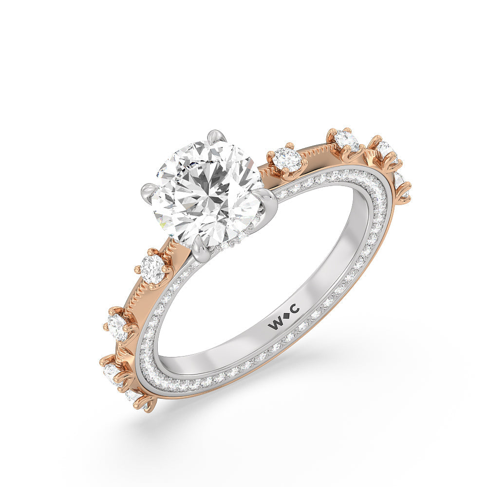 Celestia Hidden Halo Engagement Ring with Round Cut Diamond in 14KT White & Rose Gold view 3
