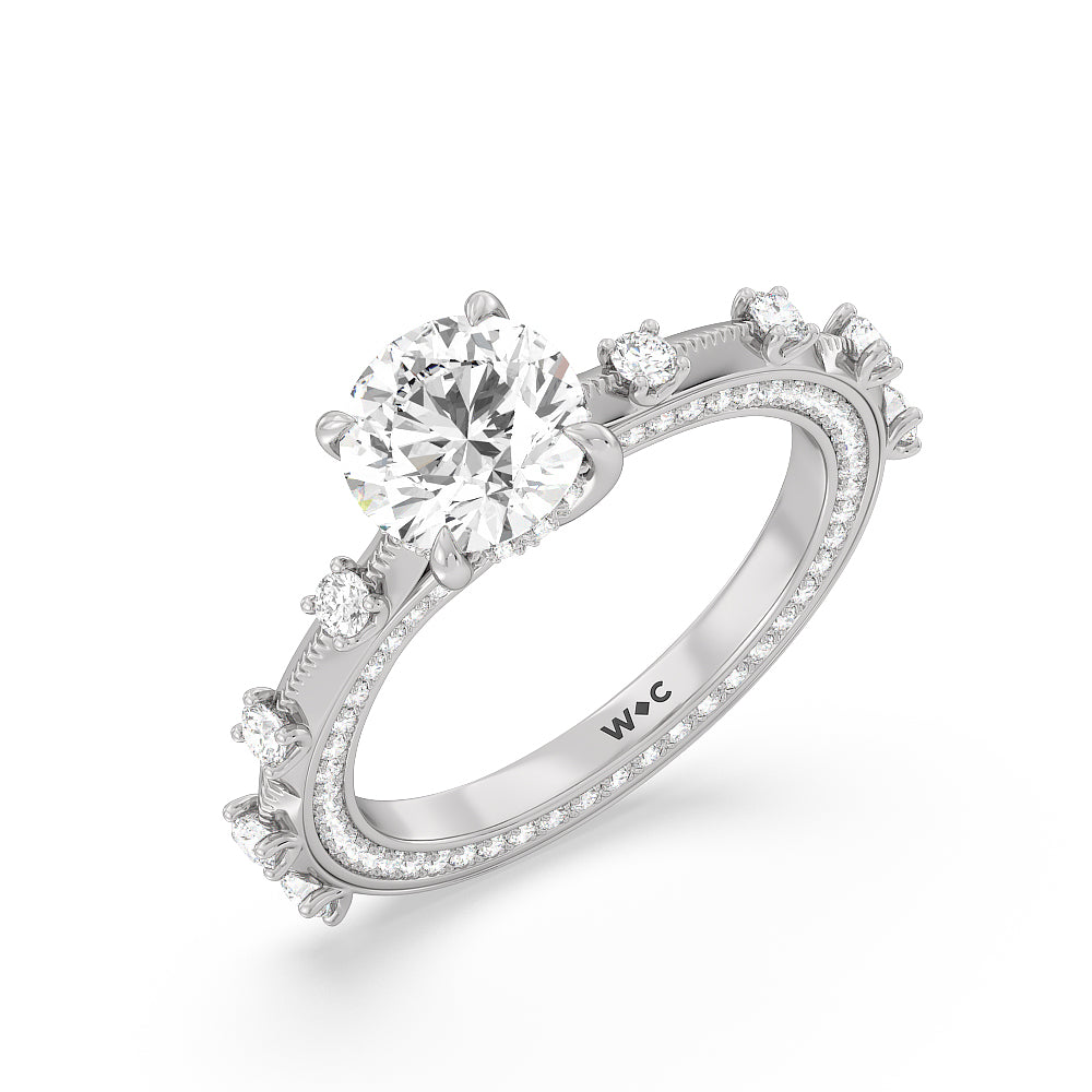 Celestia Hidden Halo Engagement Ring with Round Cut Diamond in 14KT Platinum view 3
