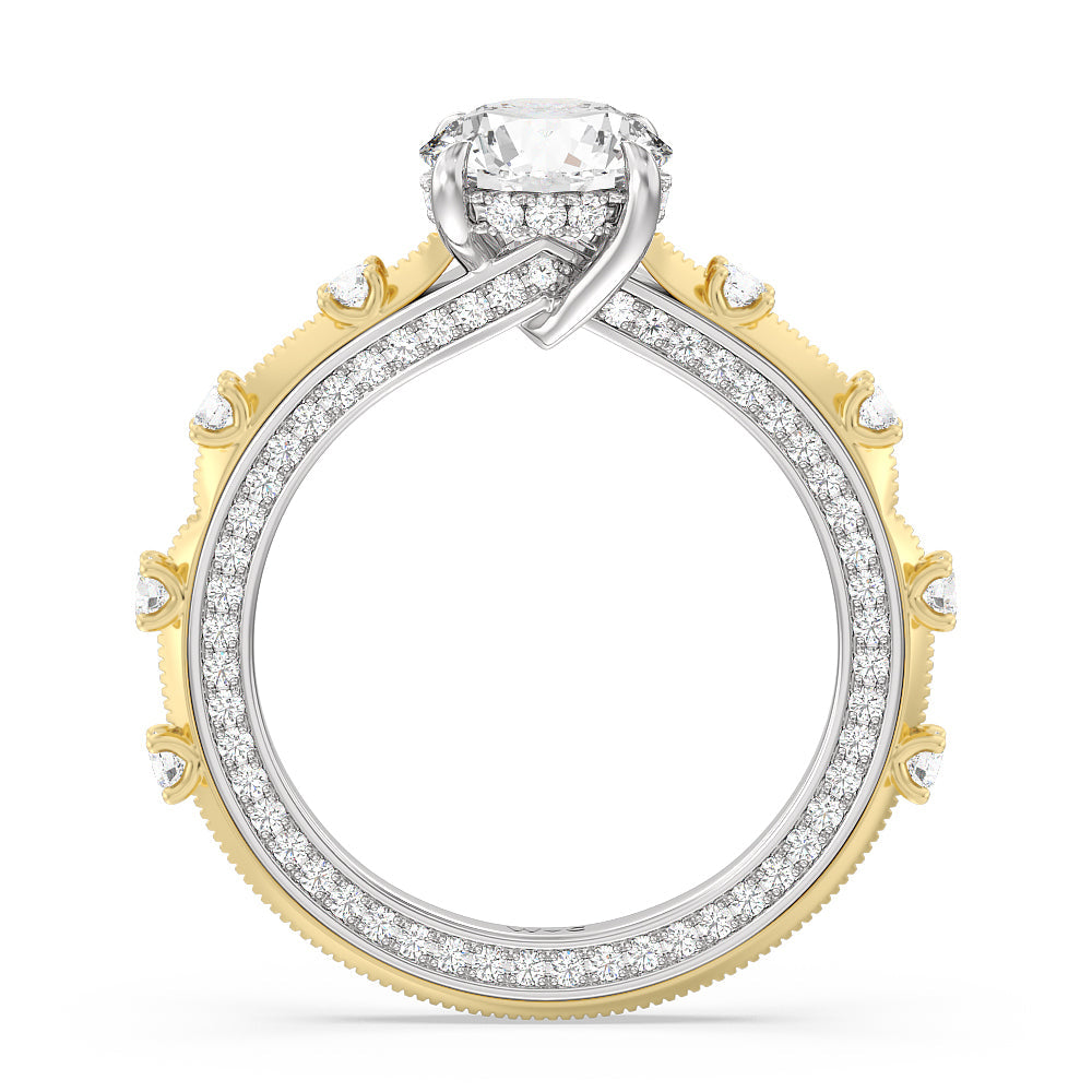 Celestia Hidden Halo Engagement Ring with Round Cut Diamond in 14KT White & Yellow Gold view 2
