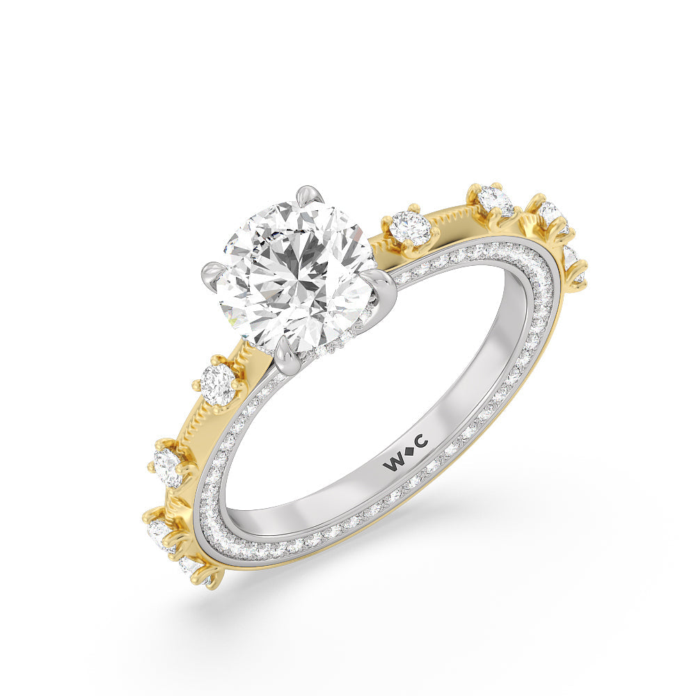 Celestia Hidden Halo Engagement Ring with Round Cut Diamond in 14KT White & Yellow Gold view 3

