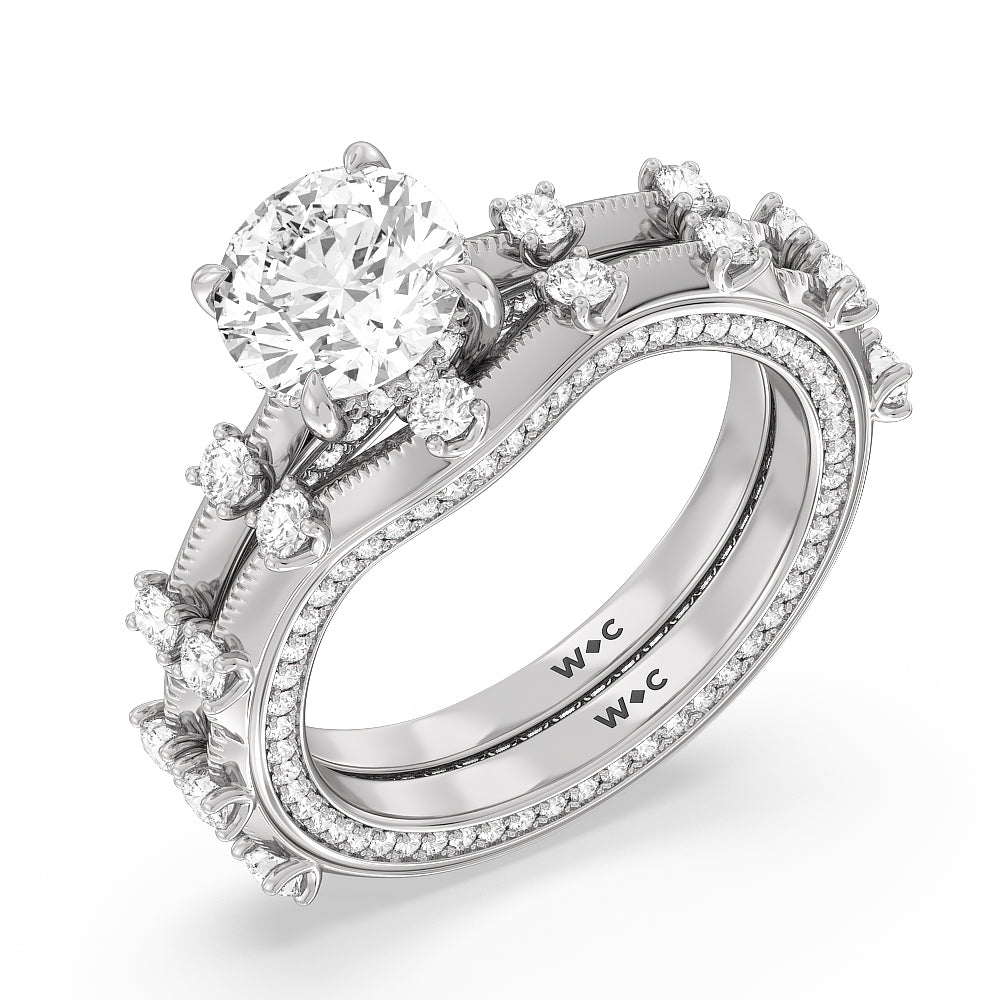 Celestia Hidden Halo Diamond Wedding Band with Platinum Cut Diamond in 14KT Platinum view 3
