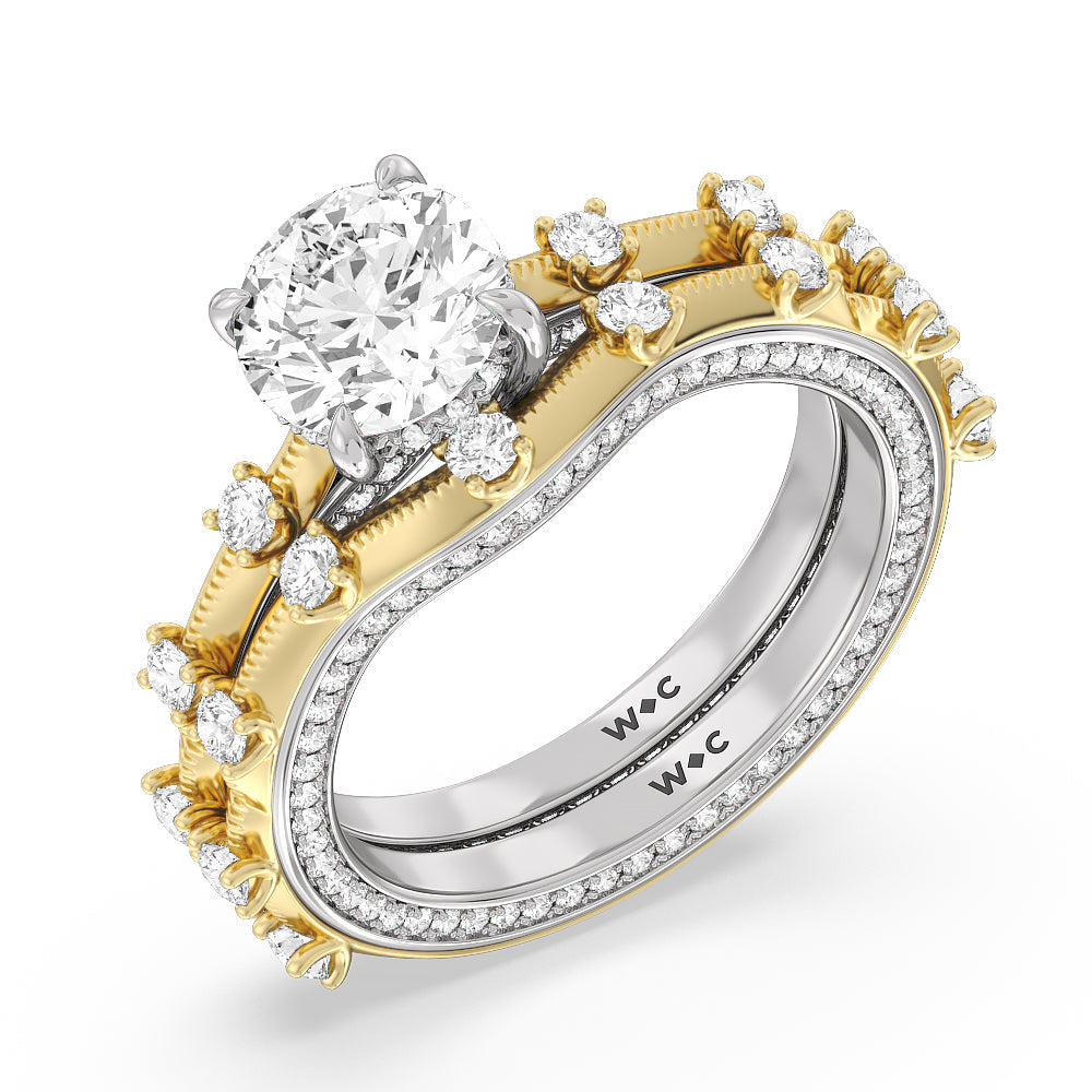 Celestia Hidden Halo Diamond Wedding Band with 18KT White & Yellow Gold Cut Diamond in 14KT White & Yellow Gold view 3
