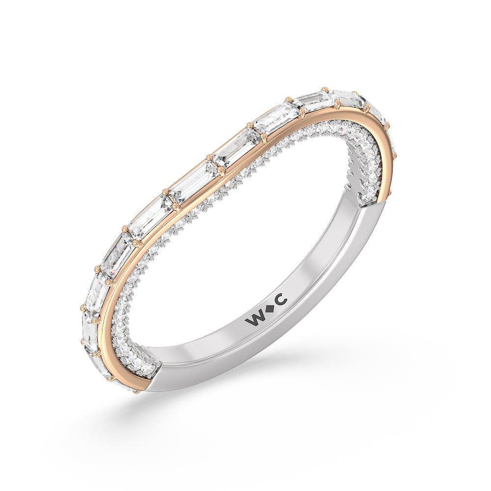 Celestia Baguette Studded Wedding Band with 18KT White & Rose Gold Cut Diamond in 14KT White & Rose Gold view 4
