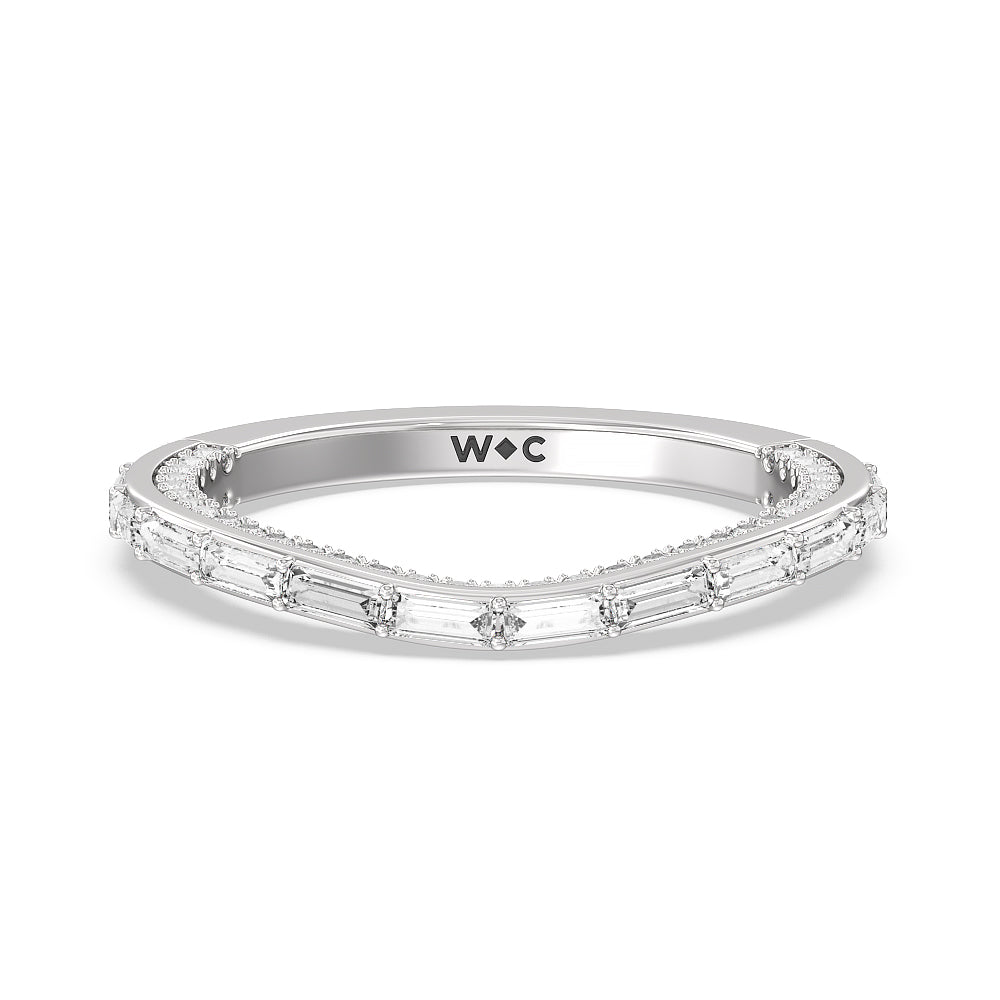 Celestia Baguette Studded Wedding Band with Platinum Cut Diamond in 14KT Platinum view 1
