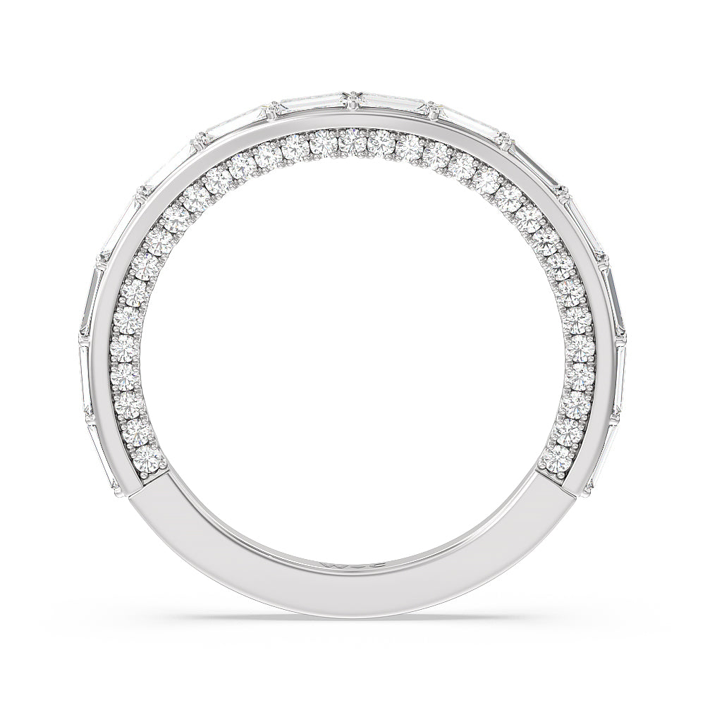 Celestia Baguette Studded Wedding Band with Platinum Cut Diamond in 14KT Platinum view 2
