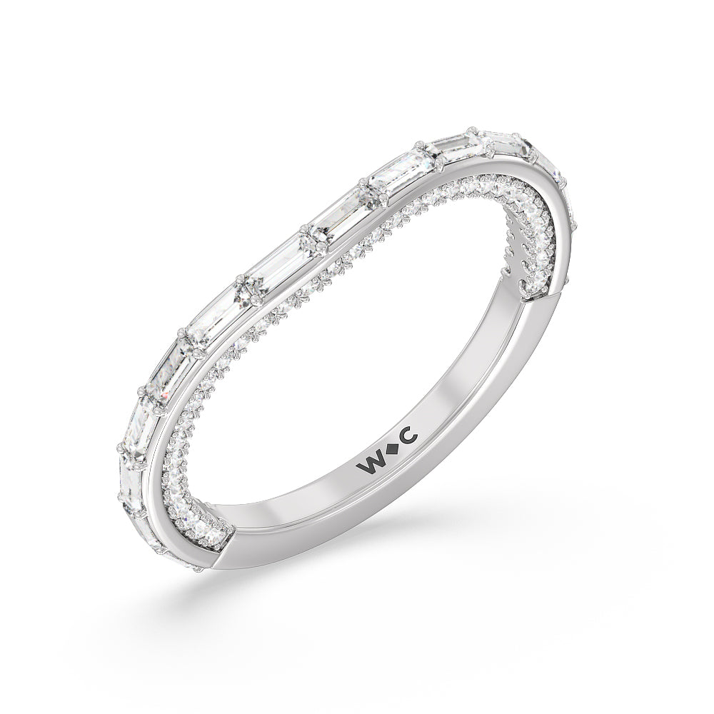 Celestia Baguette Studded Wedding Band with Platinum Cut Diamond in 14KT Platinum view 4
