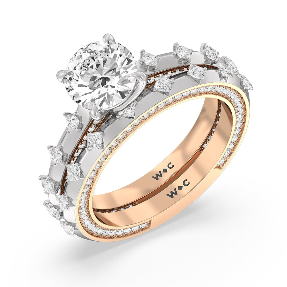 Celestia Princess Studded Cathedral Diamond Wedding Band with 18KT White & Rose Gold Cut Diamond in 14KT White & Rose Gold view 3
