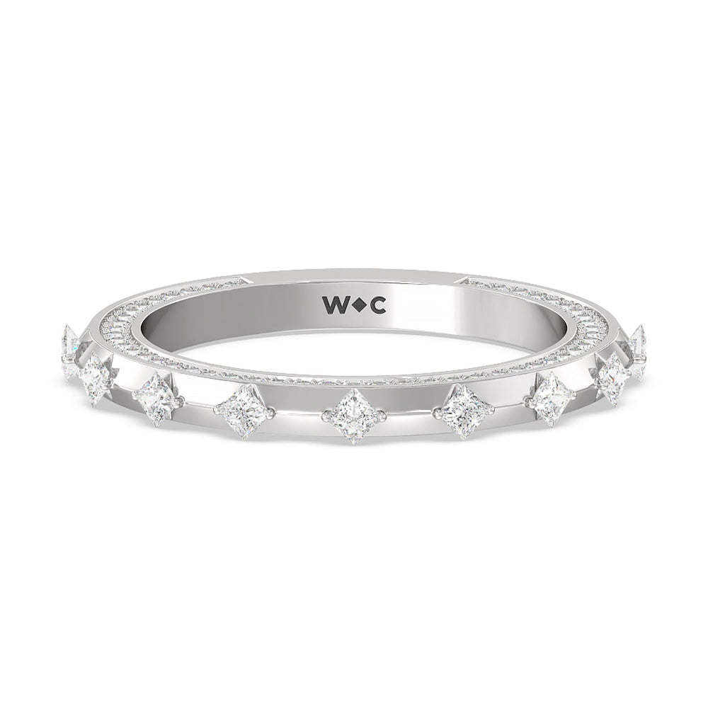Celestia Princess Studded Cathedral Diamond Wedding Band with Platinum Cut Diamond in 14KT Platinum view 1
