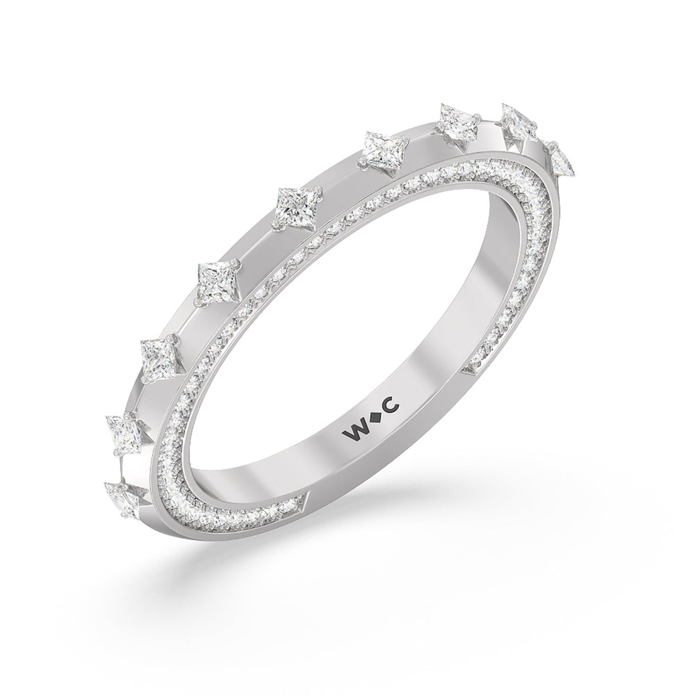 Celestia Princess Studded Cathedral Diamond Wedding Band with Platinum Cut Diamond in 14KT Platinum view 4
