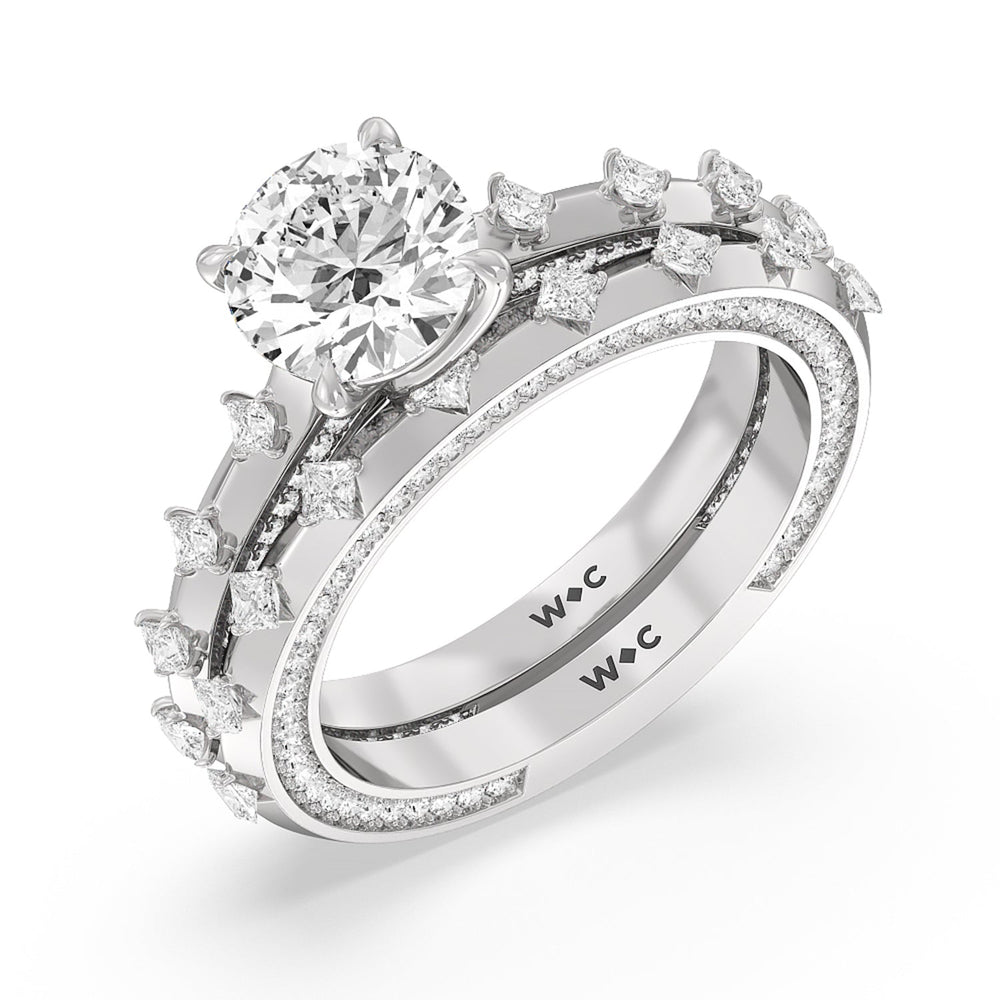 Celestia Princess Studded Cathedral Diamond Wedding Band with Platinum Cut Diamond in 14KT Platinum view 3

