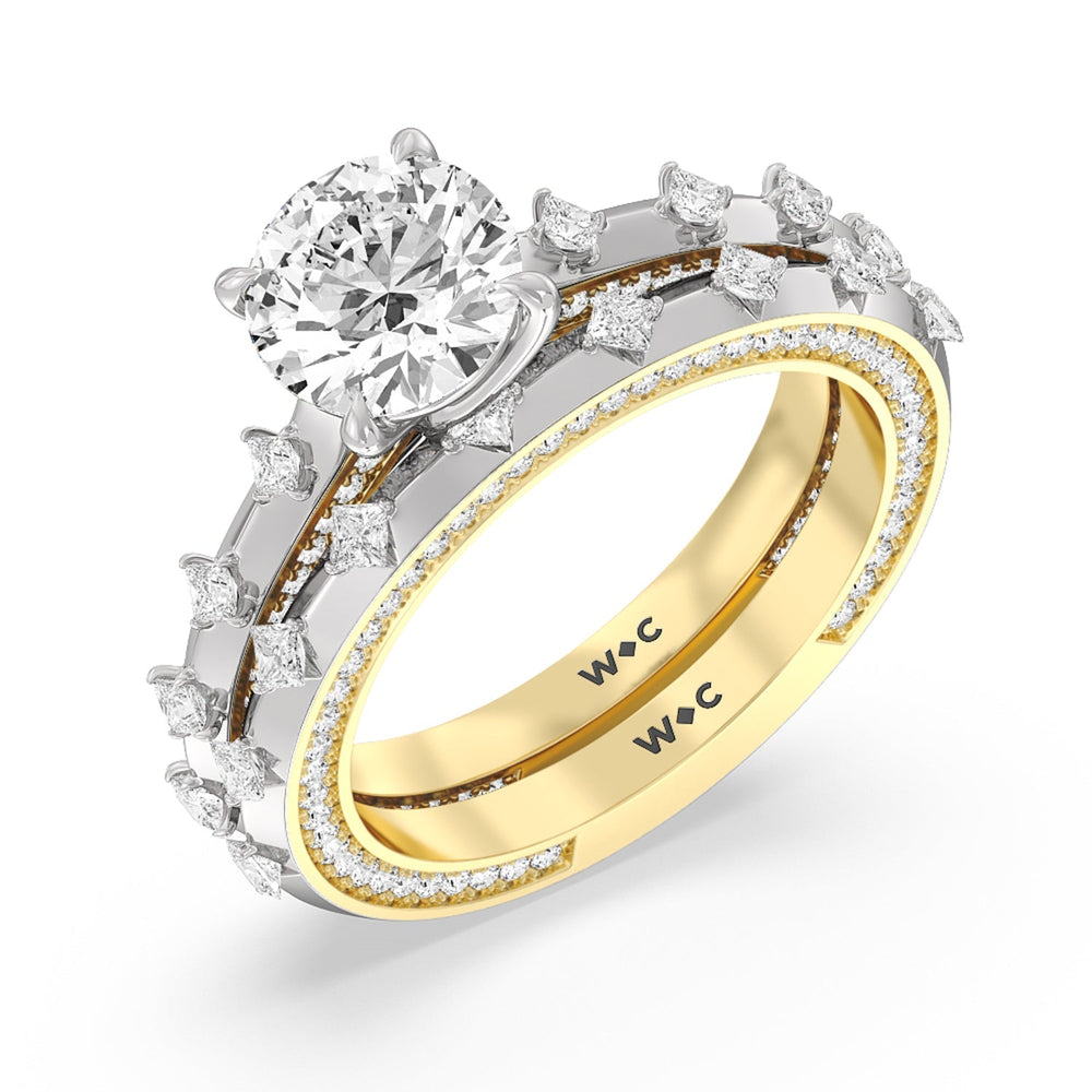Celestia Princess Studded Cathedral Diamond Wedding Band with 18KT White & Yellow Gold Cut Diamond in 14KT White & Yellow Gold view 3
