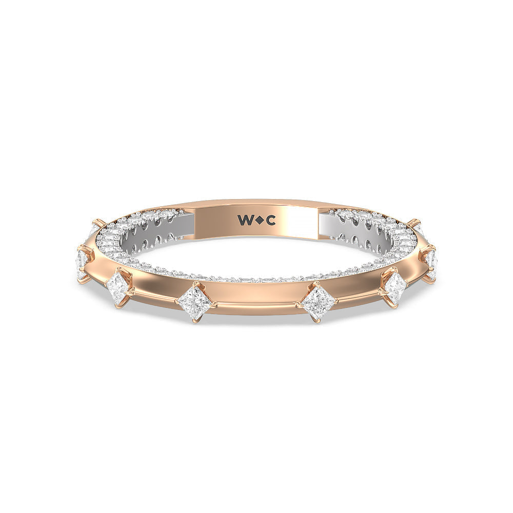 Celestia Princess Set Studded Gallery Diamond Wedding Band with 18KT White & Rose Gold Cut Diamond in 14KT White & Rose Gold view 1
