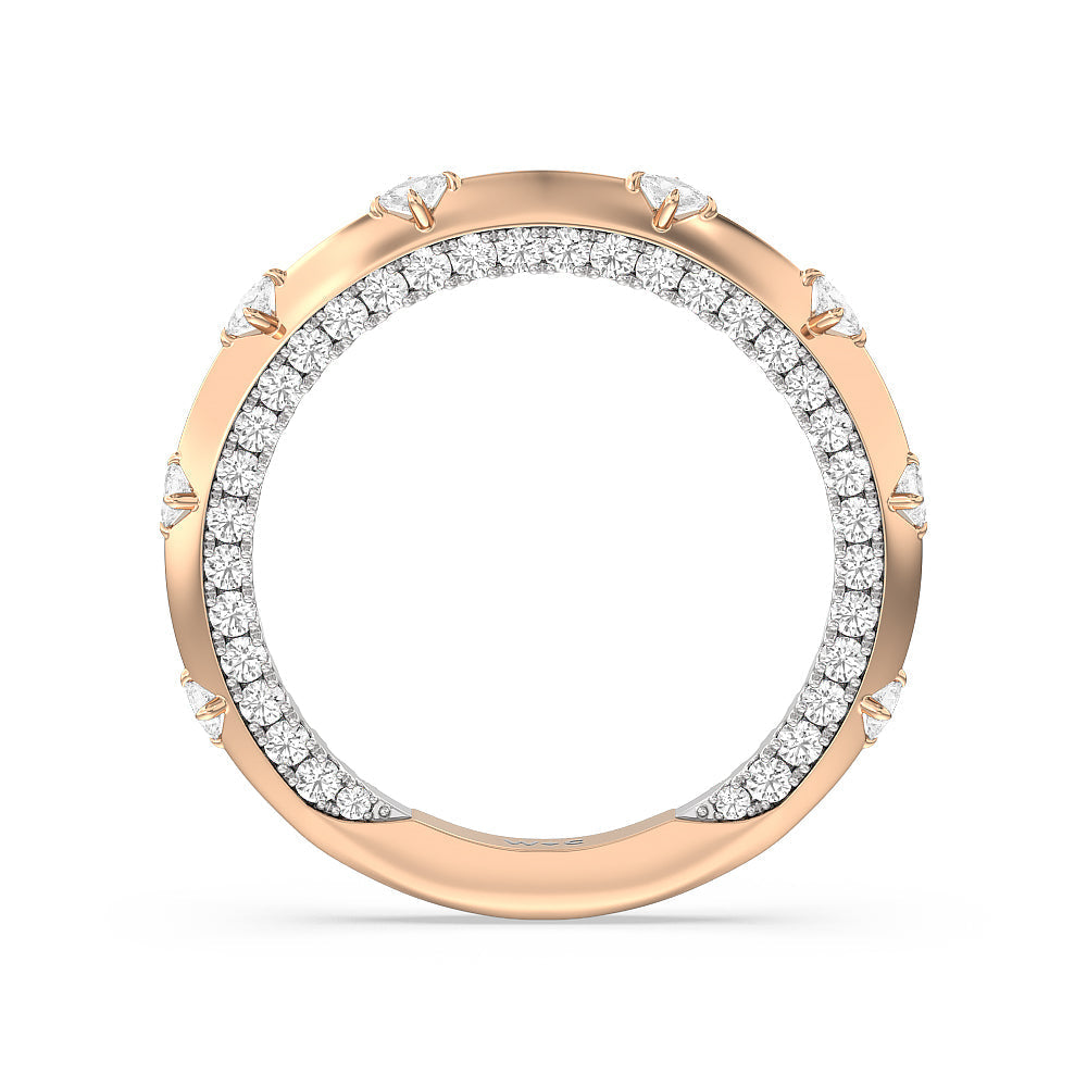 Celestia Princess Set Studded Gallery Diamond Wedding Band with 18KT White & Rose Gold Cut Diamond in 14KT White & Rose Gold view 2

