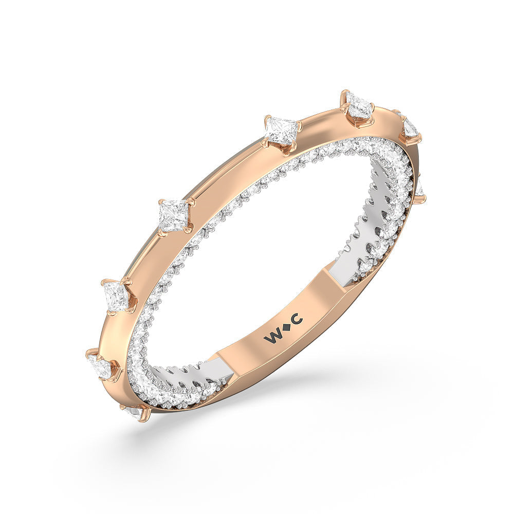 Celestia Princess Set Studded Gallery Diamond Wedding Band with 18KT White & Rose Gold Cut Diamond in 14KT White & Rose Gold view 4
